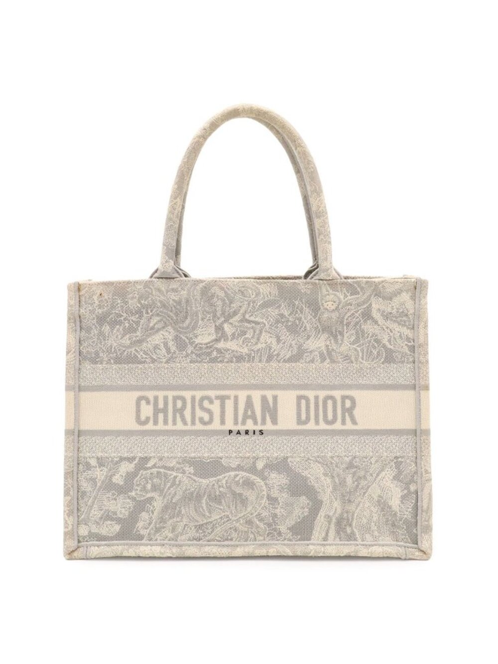 Dior Book Tote Bag Medium Reverse Embroidery Canvas Gray